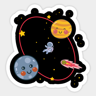 Astronaut With Planets Funny T-shirt Design Sticker